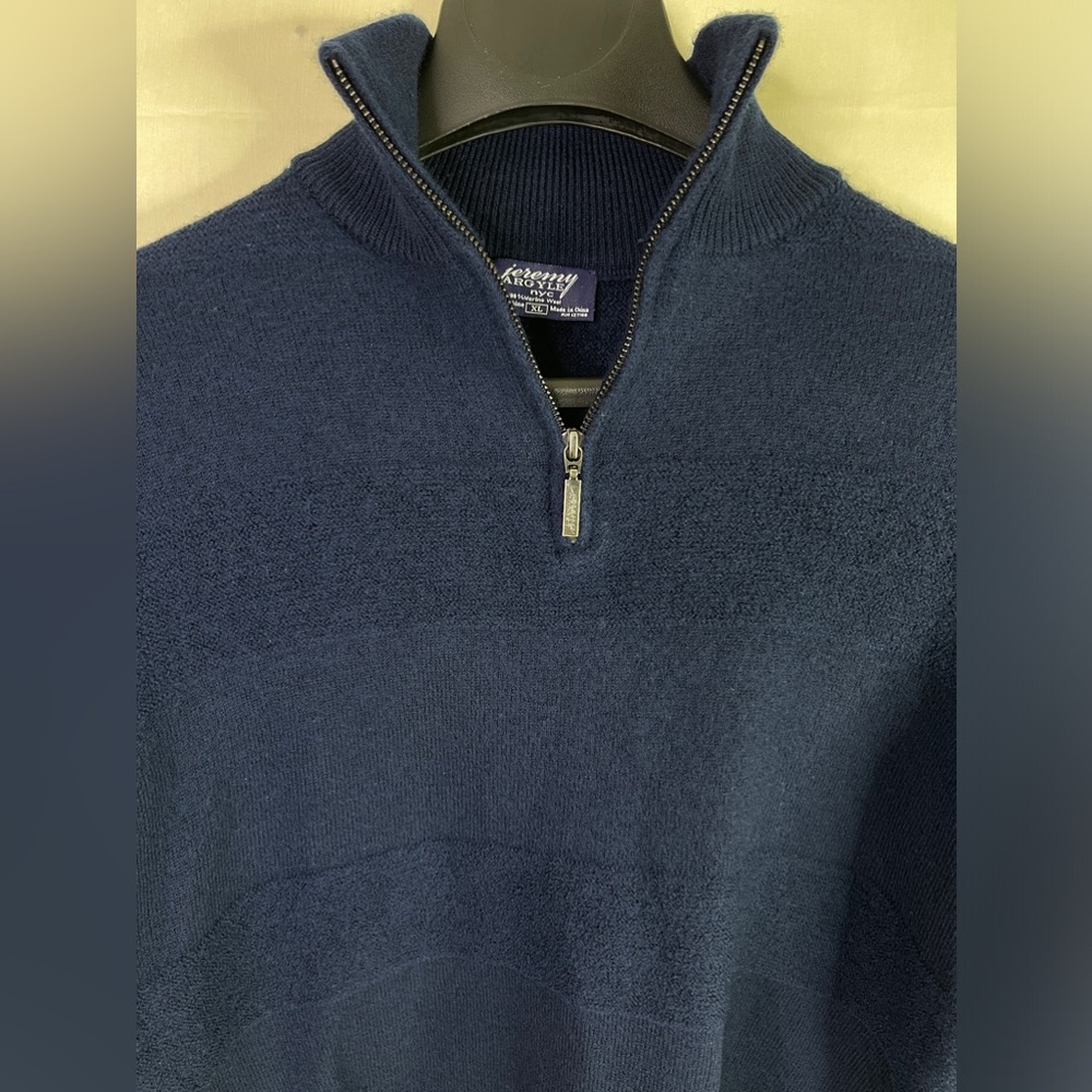 Jeremy Argyle NYC Royal Blue 100% Merino Wool Quarter Zip Sweater Men's Size XL